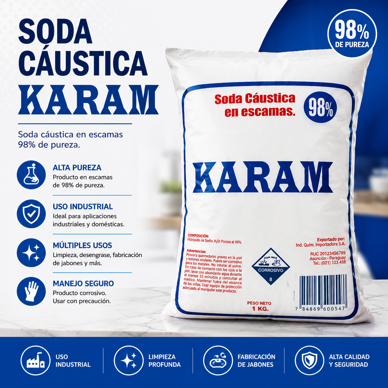 147974ed-98be-465a-9ec5-9fcb736d5a7f SODA CAUSTICA 1KG KARAM - Imagen 1