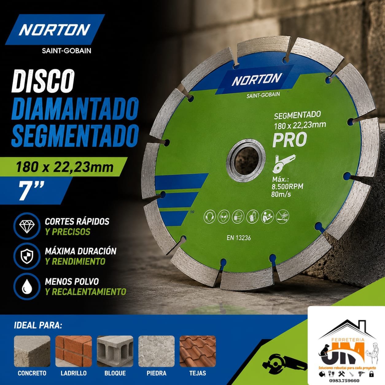 DIAMANTADO SEGMENTADO DISCO SEGMENTADO 7 NORTON 180X22 - Imagen 1