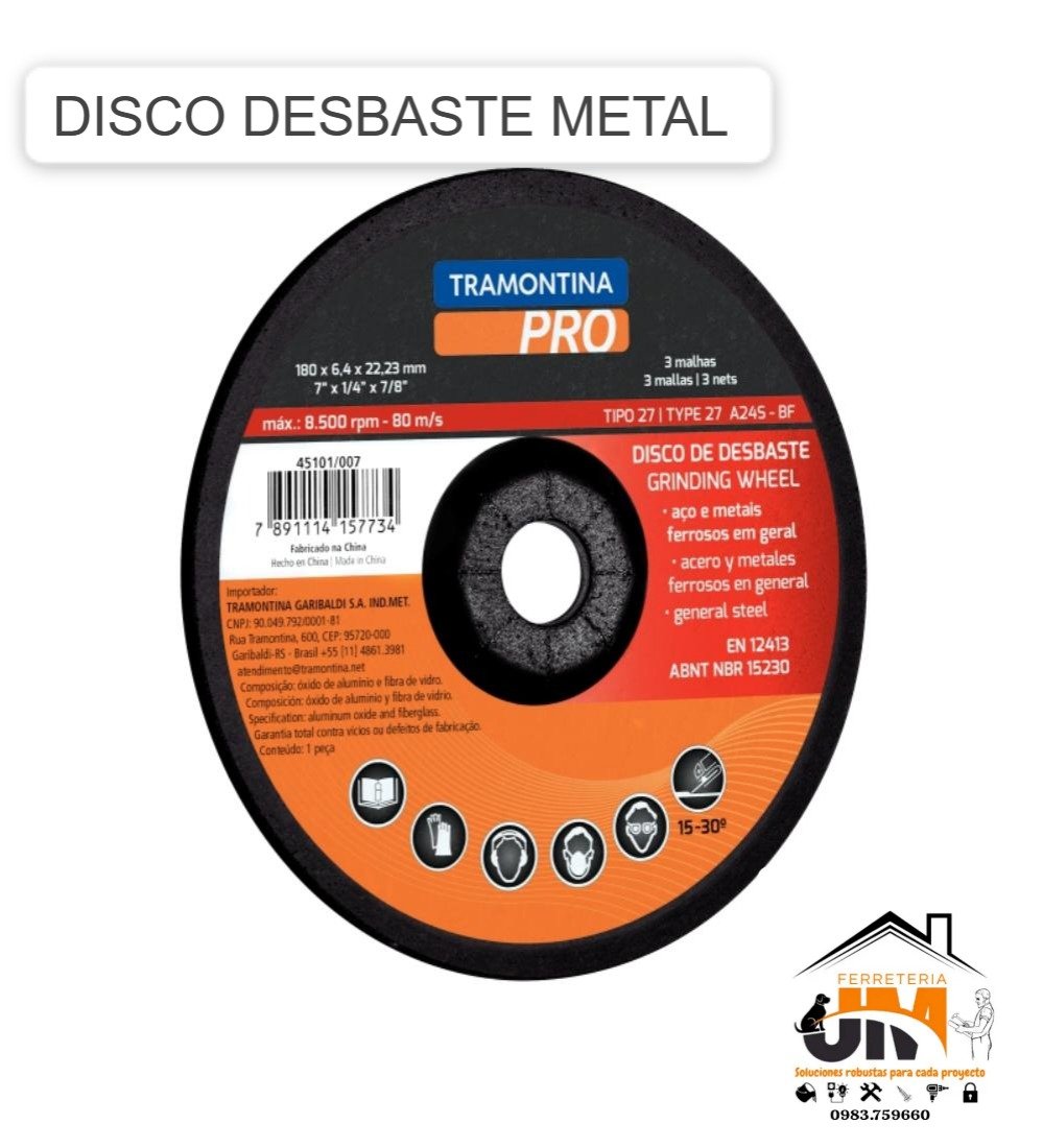 DISCO DESBASTE TRAMONTTIN DISCO DEBASTE 115MM METAL TRAMONTINA 45101 / 004 - Imagen 1