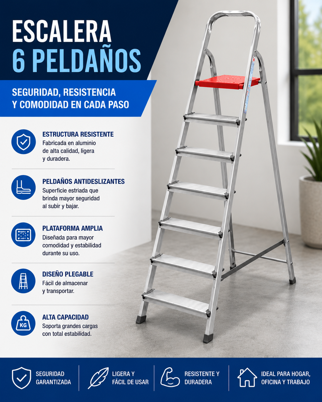 ESCALERA 6 PELDANOS ESCALERA ALUMINIO 6PELD REISAN DOMESTICO6 - Imagen 1
