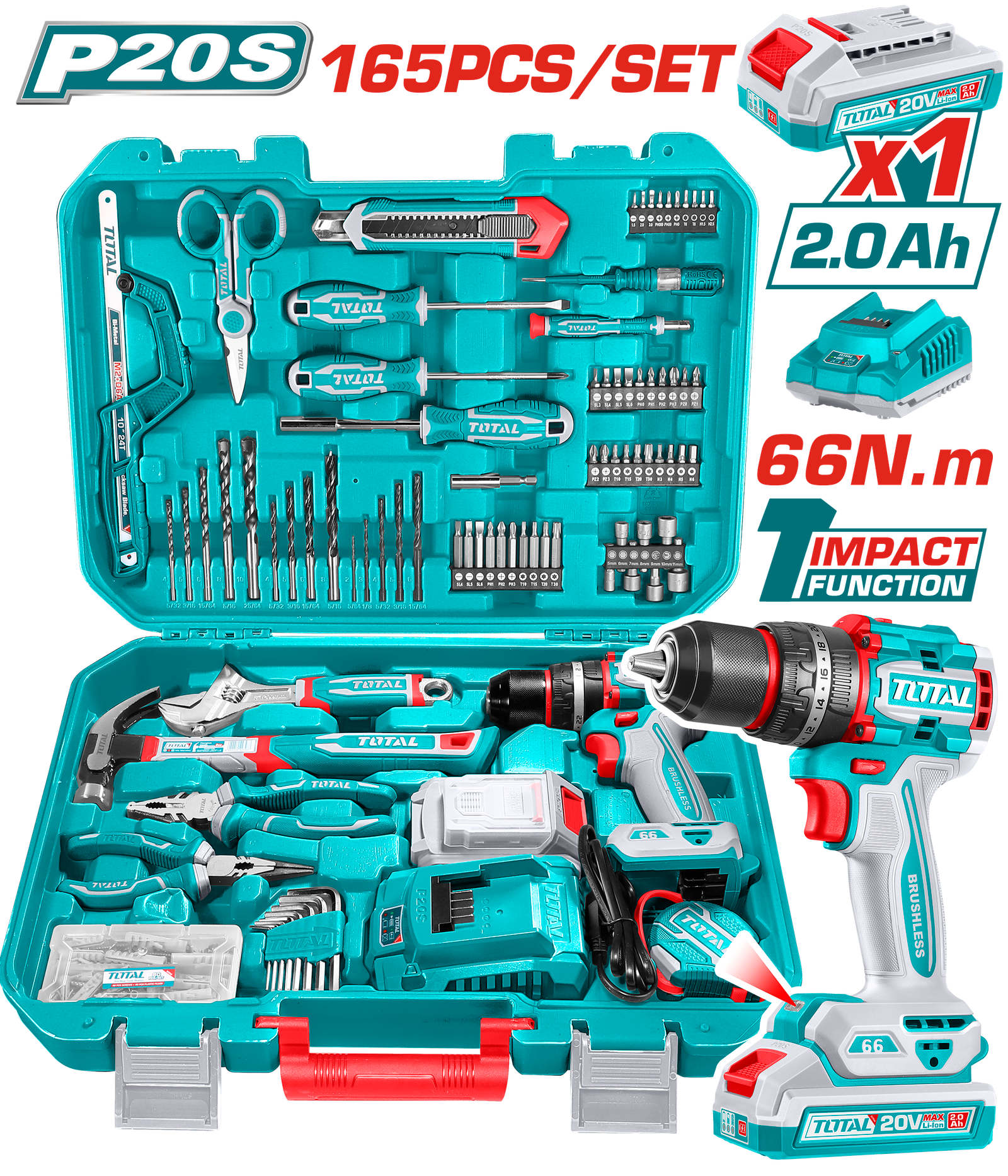 JUEGO DE TALADRO KIT HERRAMIENTA TOTAL C / TALADRO THKTHP11652 - Imagen 1