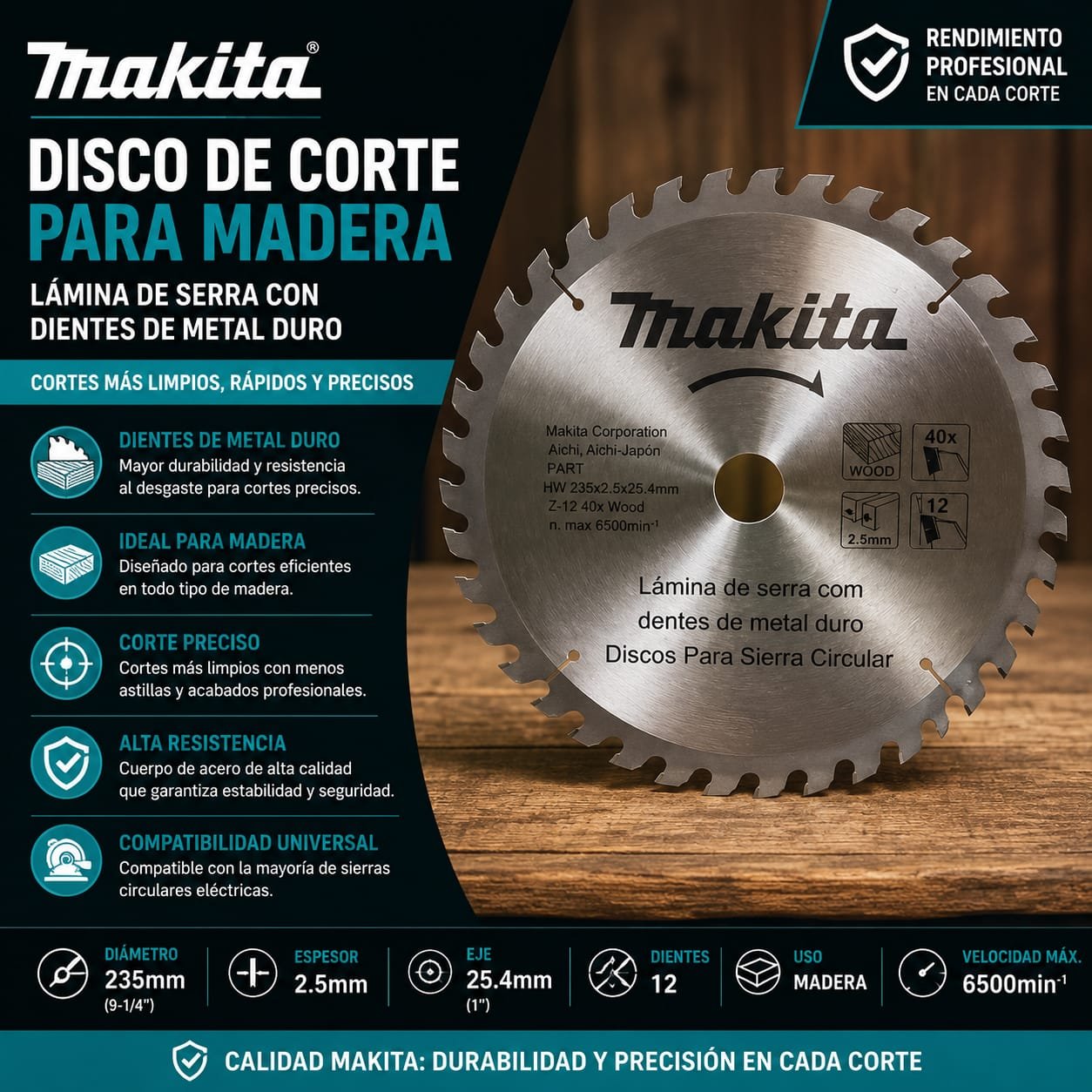 MADERA DISCO CORTE MAD 235MX25 4MM MAKITA - Imagen 1