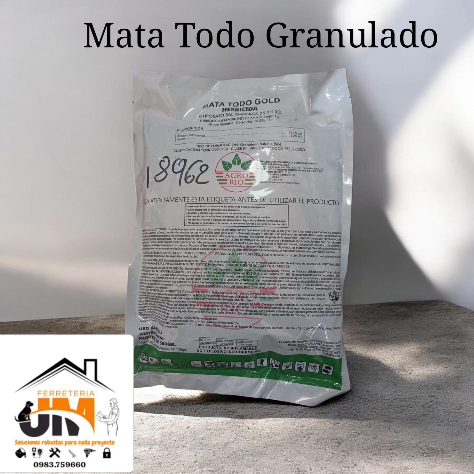 MATA TODO GRANULADO 150GR PARA 20LTS ULE GLIFOSATO MATA TODO GRANULADO 150GR PARA 20LTS ULE GLIFOSATO - Imagen 1