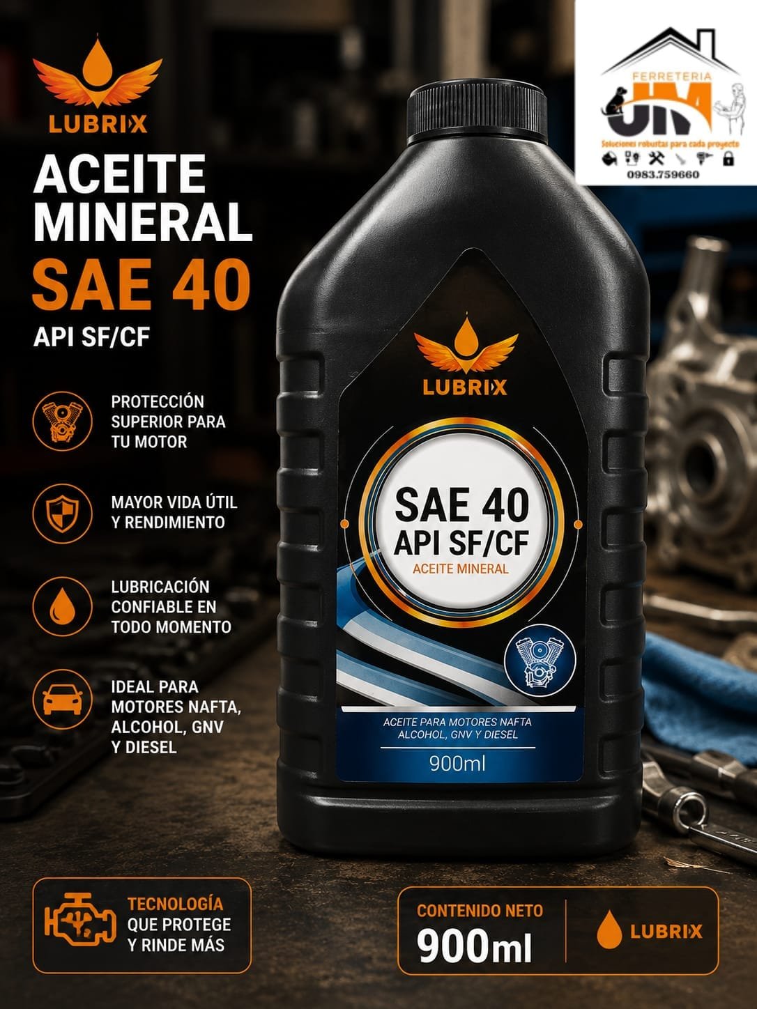 SAE40 ACEITE LUBRIX MOTOR SAE 40 API SF / CF - Imagen 1