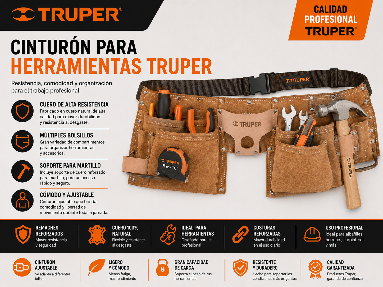 CINTURON PARA HERRAMIENTAS CARPINTERO TRUPER 13COMP 11537