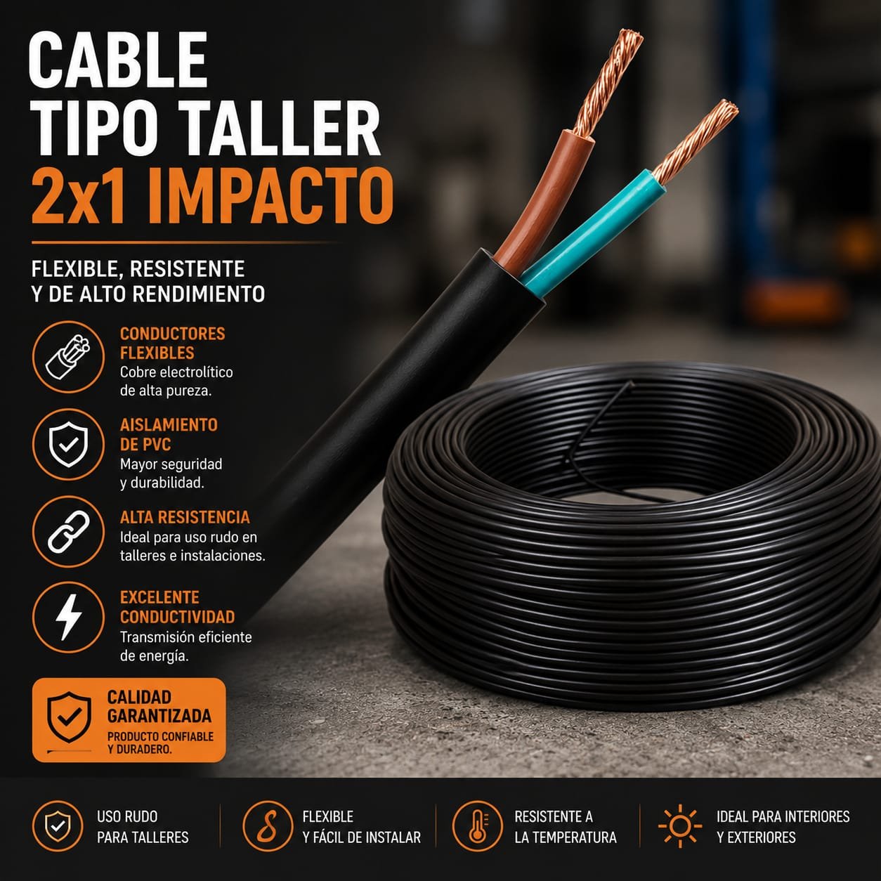 2X1 CABLE TIPO TALLER 2X1MM INPACO - Imagen 1