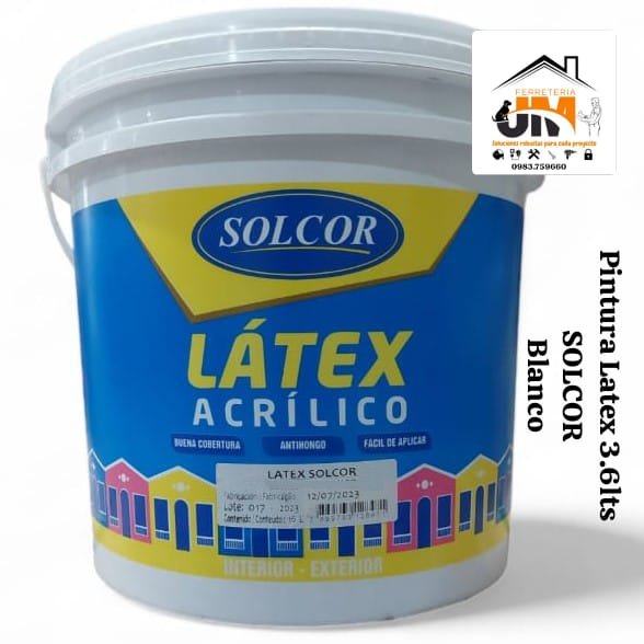 PINTURA LATEX ACRIL 3 6LTS SOLCOR BLANCO