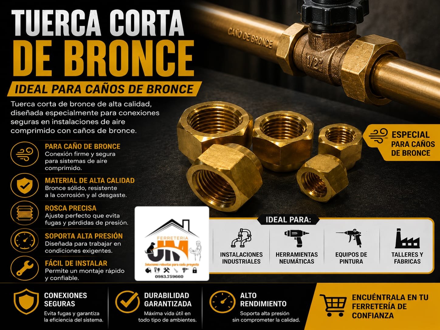BRONCE TUERCA BRONCE 1 / 4 CORTO - Imagen 1