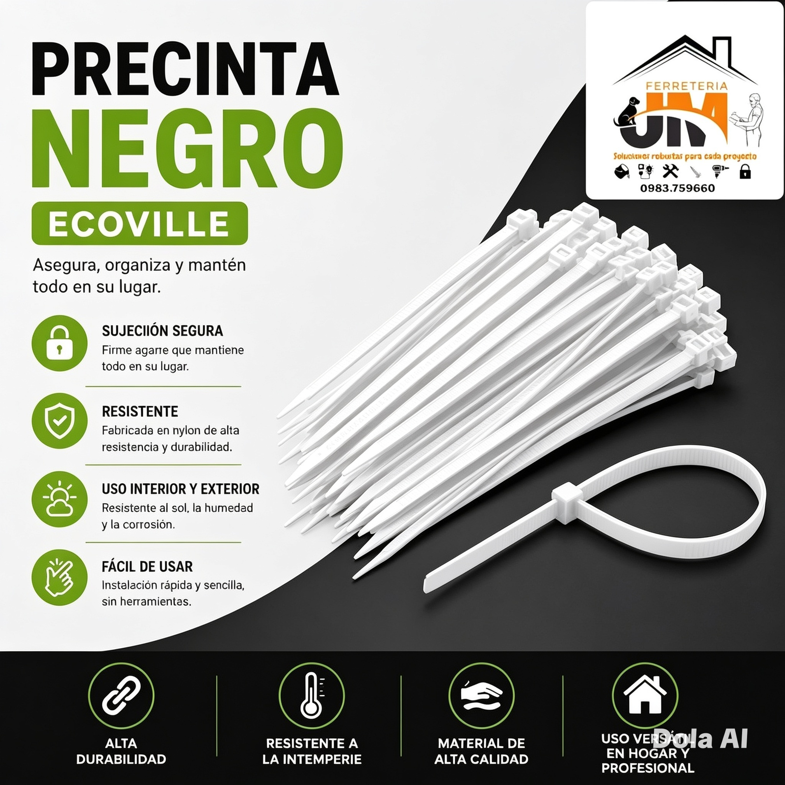 Modificar precintas blanco PRECINTA 08X300MM BLANCO ECOVILLE - Imagen 1