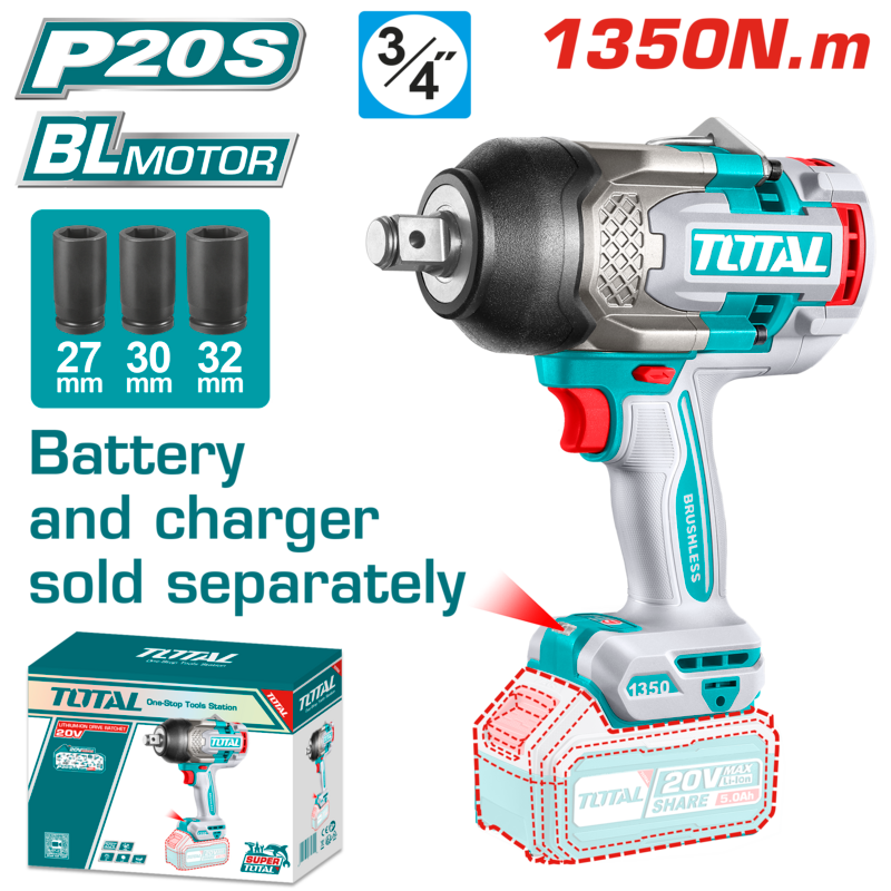 IMPACTO TOTAL LLAVE IMPACTO TOTAL 20V 1350NM 3 / 4 S / BATERIA - Imagen 1