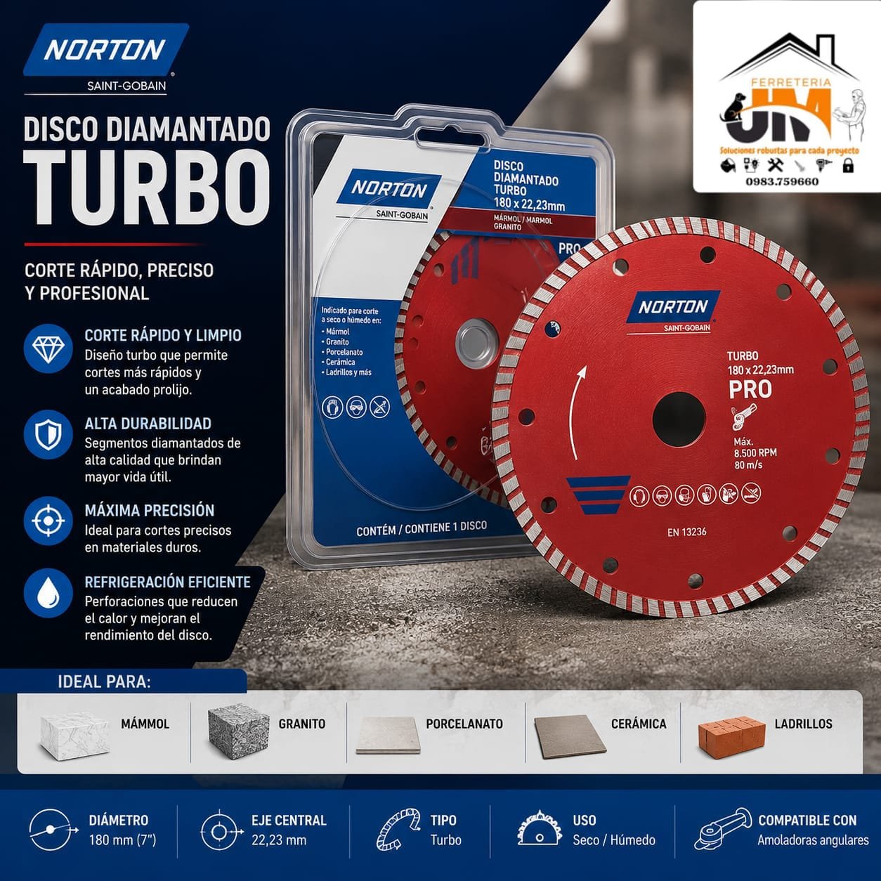 TURBO DISCO TURBO 7 NORTON 180X22 223 0619 - Imagen 1