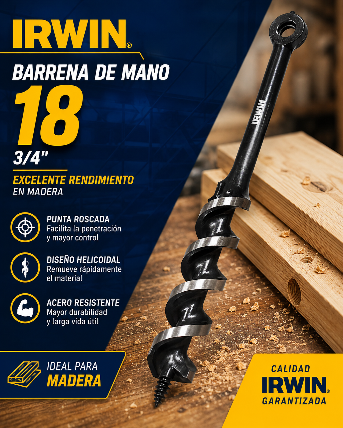 BARRENA MANO 18 IRWIN 3 4 BARRENA MANO 18 IRWIN 3 / 4 - Imagen 1