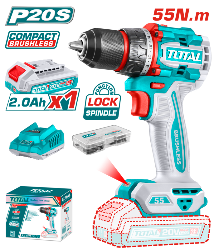 TALADRO A BATERIA TOTAL 20V 55NM TALADRO A BATERIA TOTAL 20V 55NM BAT+CARG TDLI205582 - Imagen 1