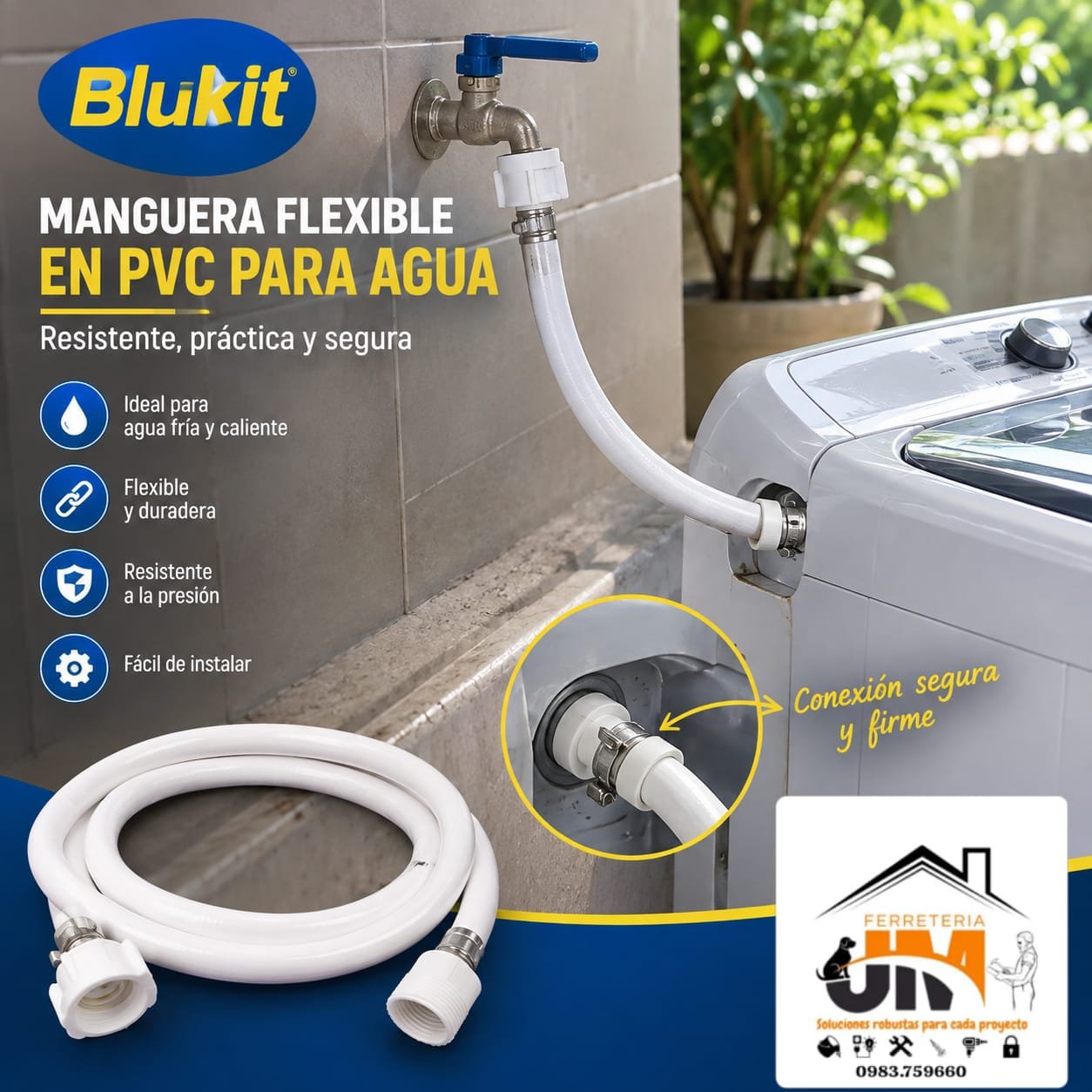 Manguera flexible para agua fría CONEXION FLEXIBLE GOMA BLUKIT 30CM 251929 - Imagen 1