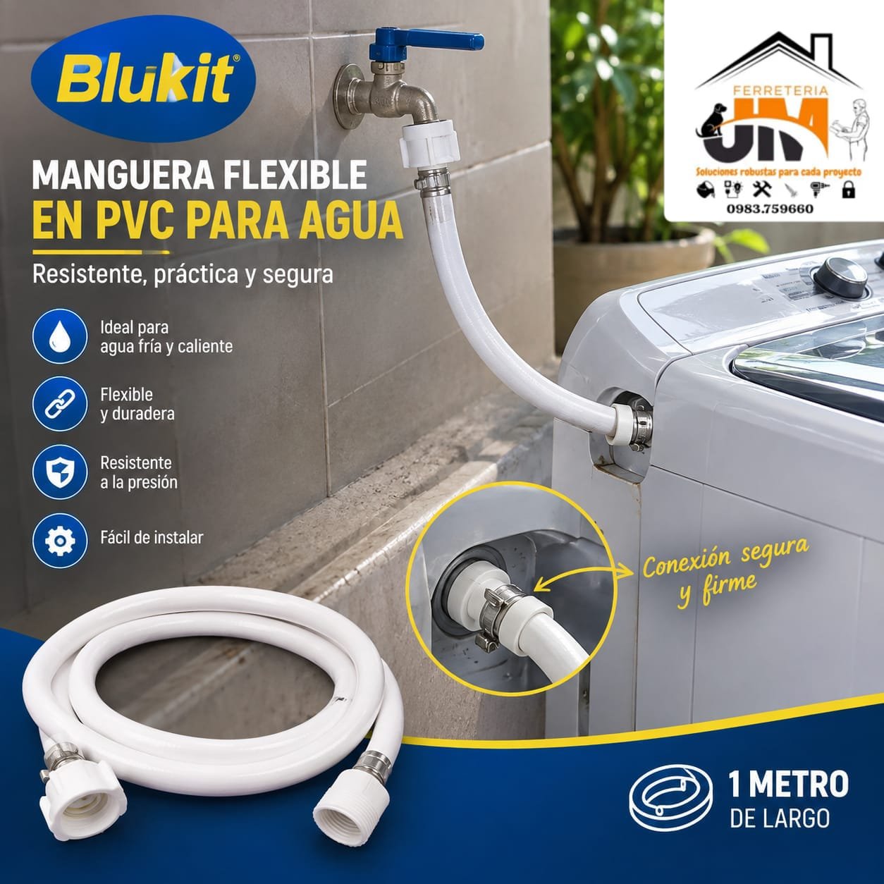 Manguera flexible para agua CONEXION FLEXIBLE GOMA BLUKIT 1MT 251941 - Imagen 1